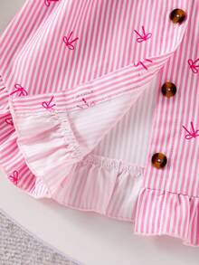 SHEIN Genkimix Kids Đầm sơ mi kiểu phương Tây cho bé gái, có thắt lưng, viền bèo nhún và dây buộc eo, thích hợp cho mùa xuân/hè, kỳ nghỉ, du lịch. - Hồng - Xem 7