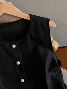 Resyla Top sin mangas con cuello redondo y diseño de patchwork para mujeres - Negro - Ver 4