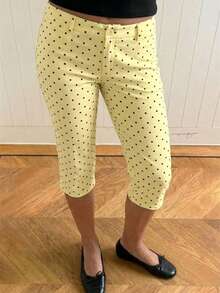 SHEIN EZwear 女士波点休闲百搭七分裤 - 鵝黃色 - 查看 6