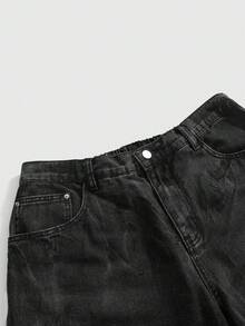 Plus Size Retro Street Style Back Pocket Floral Embroidery Pattern Loose Denim Capri Shorts - Blue - View 3