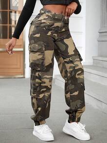 Slaydiva Plus Size Women Camouflage Cargo Pocket Casual Jeans Date Night Green Summer - Multicolor - View 4