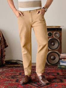 VeloEdit Khaki Herren-Jeans mit schrägen Taschen, einfarbig, schlicht, Slim Fit, gewaschen, Cargo-Denim, für Ausgehen, Urlaub, Pendeln und Arbeit, urbaner Chino-Stil, Old Money, mit Reißverschluss - Khaki - Übersicht 6