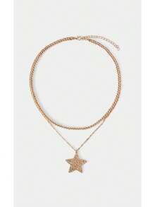 Noxbound Collar de cadena fina con colgante de estrella de cinco puntas y diamante, de doble capa con cuentas de CCB, sencillo y generoso, de lujo ligero, adecuado para fiestas, conciertos, festivales, minimalista/vintage/elegante, para mamá/mujer/niña/madre, verano/playa/baile de graduación/fiesta/vacaciones/viaje, bohemio/moderno/elegante, para uso diario/día laboral - Dorado - Ver 4