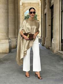 Rafferiza Women's Elegant French Style Asymmetric Hem Casual Blouse - Gold - View 3