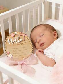 SHEIN Newborn Name Sign Wooden Baby Birth Announcement Plaque Girls Baby Shower Beige Ribbon Lace Bow Autumn Flower Photography Props Photoshoot Cute - Multicolor - View 4