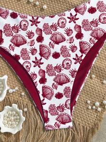 Swim Mod Bộ bikini cỡ lớn dành cho nữ, in hình vỏ sò, kiểu dáng ngọt ngào, thích hợp cho kỳ nghỉ biển. - Màu Đỏ Sâu - Xem 3