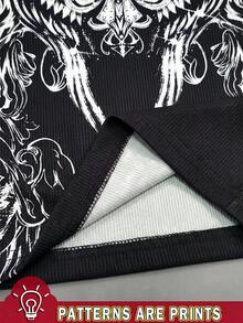 Teen Girl Wing Print V-Neck Short Sleeve Casual T-Shirt - Black - View 5