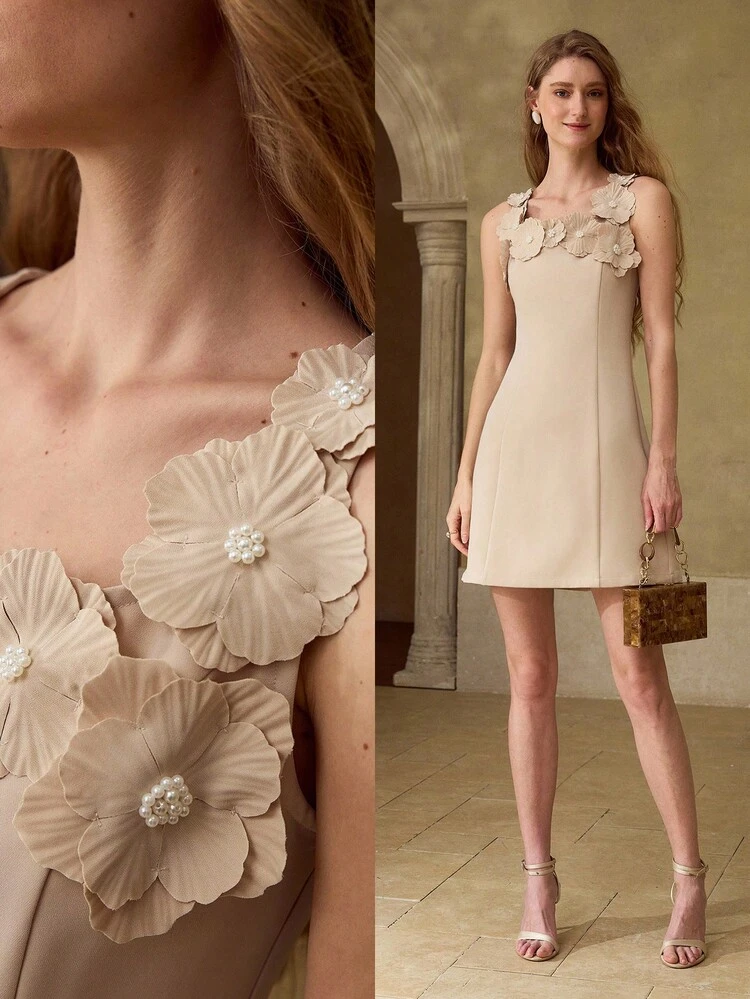 WOMEN'S SUMMER NEW 3D FLORAL FITTED CASUAL SHORT DRESS