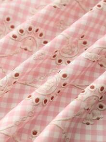 GlowEve CURVE Women's Blush Pink Summer Elegant Formal Tea Party Blouse,Sweet Openwork Short-Sleeved Shirt With Lace Trim Neckline,Relaxed Fit For Dates Beach - Pink - View 4
