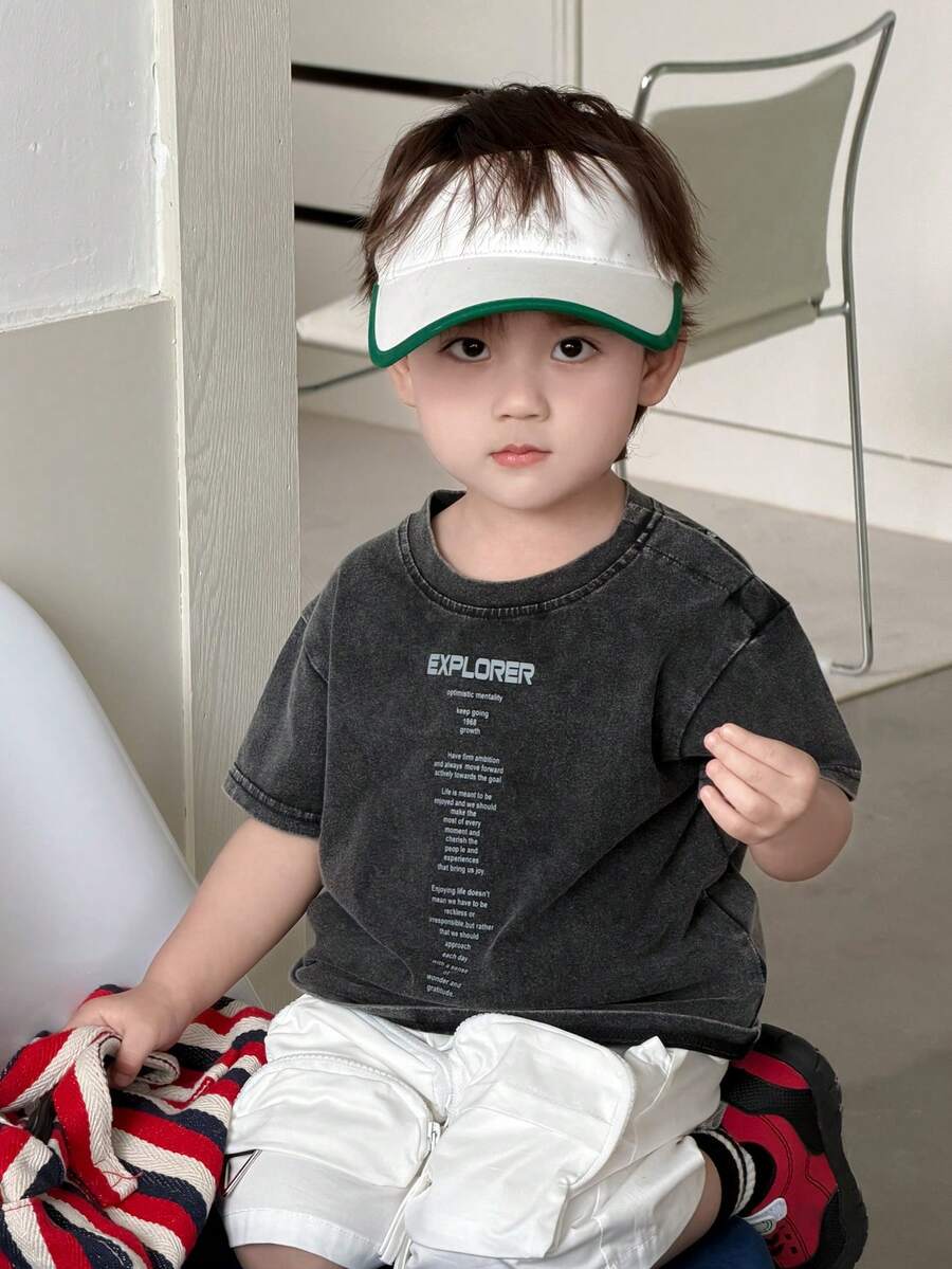 DAZY Áo thun ngắn tay cổ tròn in chữ cho bé trai - Xám - Xem 1