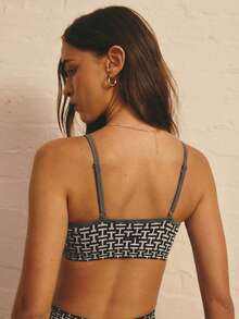 SHEIN Aralina-E 2 Pieces Set Leisurewear Seamless Pattern Intarsia Active Spring Summer Exercise Vacation Beach Binding Detail Crop Strappy Bike Short Two Pieces Set Chocolate - Black and White - View 7