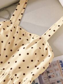 CosyJoli Plus Size Women Polka Dot Print Bow Tie Back Camisole - Apricot - View 5