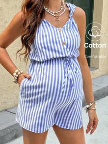 Lyckli 夏季孕妇休闲条纹无袖连体衣 - 彩色 - 查看 7