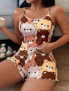 SHEIN Cartoon Bear Print Camisole And Shorts Women Pajama Set - Multicolor - View 3