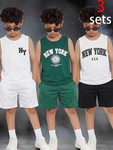 SHEIN Set de 3 camisetas sin mangas casuales y minimalistas para niños preadolescentes, apropiadas para el verano - Multicolor - Ver 5