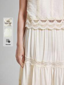 Ontre 女士立领撞色蕾丝下摆衬衫，设计师款上衣，休闲现代女式衬衫，夏季女式上衣，米白色上衣，百搭现代都市时尚商务休闲女装，办公室着装，低调复古风格，优雅精致，高品质通勤和机场女装，四季皆宜的波西米亚风度假装，波西米亚风，海滨女装，乡村音乐会风格，西部风格服装，游牧休闲时尚女式米白色上衣 - 杏色 - 查看 5