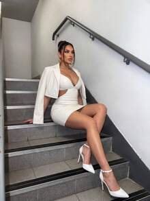 Glitzique Otoño/Invierno 2025 1 par de tacones altos súper puntiagudos de mujer para uso casual/fiesta con correa de tobillo, nueva moda, elegante - Blanco - Ver 2