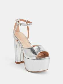 Glitzique 春夏女士高跟镂空露趾厚底凉鞋 - 銀色 - 查看 9