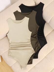 SHEIN 3pcs/Set Tween Girls' Casual Waist Tie Sleeveless Jumpsuit Set - Multicolor - View 1