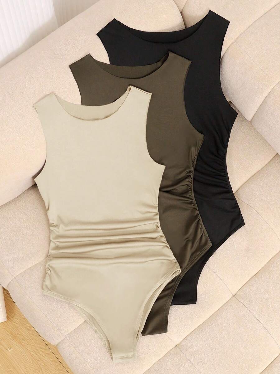 SHEIN 3pcs/Set Tween Girls' Casual Waist Tie Sleeveless Jumpsuit Set - Multicolor - View 1