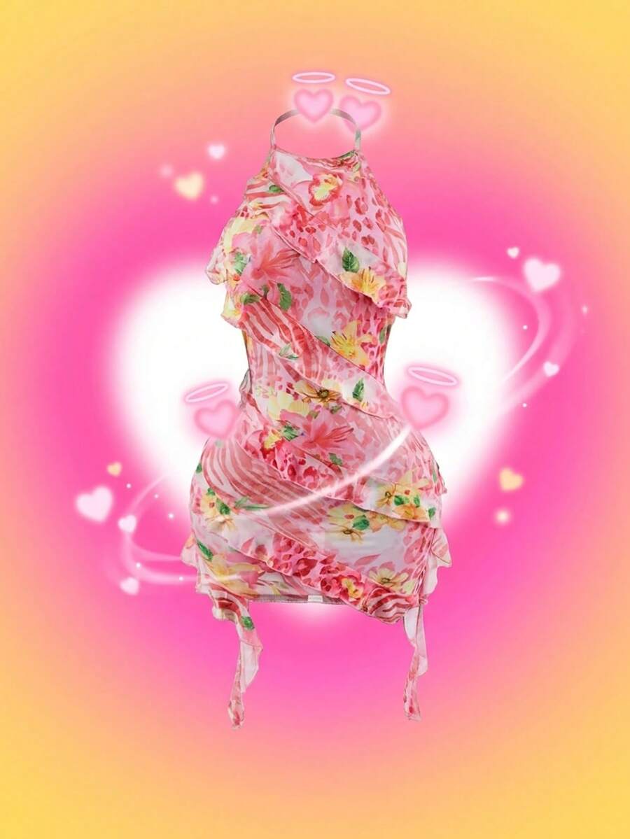 Amplova 女士夏季嬉皮风迷你连衣裙,适合夏季度假穿着,包括度假装、沙滩装、Y2K风格夏季服装、春季服装、节日服装、复活节服装、派对服装、婚礼宾客服装、毕业服装、休闲服装和节日服装。 - 粉色 - 查看 1