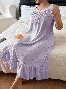 Napfluff CURVE Napfluff CURVE Dream Adore 条纹蝴蝶结无袖可爱加大码女式睡裙 - 紫色 - 查看 7