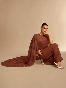 Silquee Women's Solid Color Chiffon Shawl Design Casual Jumpsuit - Brown - View 7