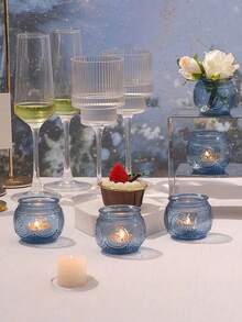 Set Tempat Lilin Kaca Biru Antik Isi 6 atau 12 Buah Dekorasi Meja Pernikahan Gaya Boho Pesta Teh Suvenir Pesta Pengantin Hiasan Tengah Meja Rustic Hadiah untuk Tamu - biru - View 5