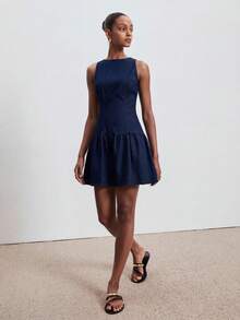 ATUI Studio Đầm denim không tay kiểu dáng thường ngày dành cho nữ, thích hợp cho mùa hè. - Màu xanh hải quân - Xem 4