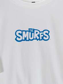 SHEIN X The Smurfs Camiseta de cuello redondo de manga corta minimalista para hombres, uso versátil diario - Blanco - Ver 3