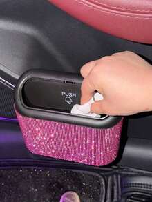 1PC Rhinestone Car Trash Can Diamond Bling Vehicle Garbage Organizer Portable Auto Interior Storage Container For Car Van Suv Truck Home Office Desk Small Waste Bin Car Accessories Decorative Essentials - Multicolor - View 3