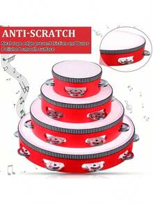 1PC Red Wooden Handheld Tambourine Multiple Size Options 4 6 8 10 Inch Single Row Metal Jingles Rhythm Percussion Instrument For Party KTV Music Therapy Adult Musical Tool Beat Maker Performance Essential Gift Idea - Multicolor - View 3