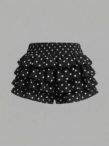 SHEIN 少女休闲纯色波点裙裤 - 黑色 - 查看 2
