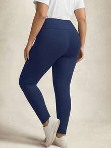 Comfylo Quần legging nữ cỡ lớn, màu trơn, cạp cao, kiểu dáng thoải mái, đa năng, thích hợp mặc hàng ngày. - Màu xanh lam - Xem 3
