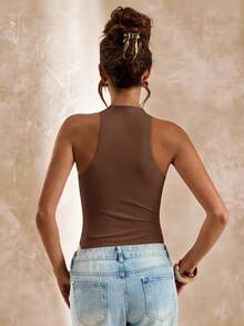 SHEIN BAE Áo liền thân không tay màu mơ, thiết kế bất đối xứng khoét rỗng, ôm sát, dành cho nữ, thích hợp cho mùa xuân/hè. - màu nâu - Xem 2
