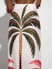 MAIJA Vacation Tropical Palm Print Halter Cutout Tie Front Midi Dress - Multicolor - View 6