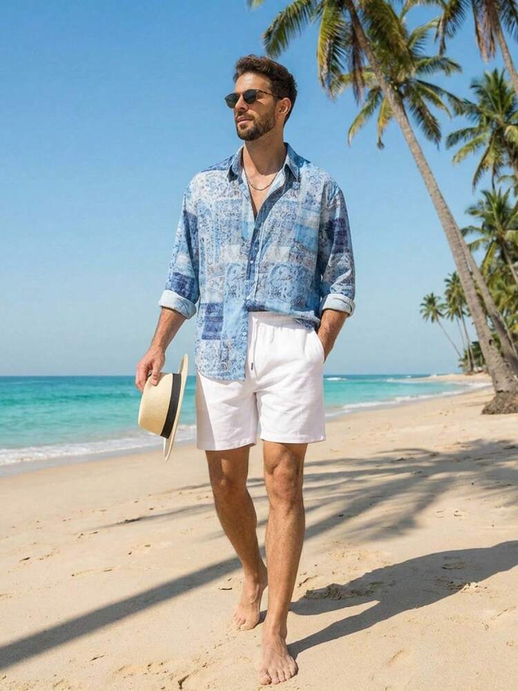 Men's Floral Print Long Sleeve Shirt, Spring/Summer