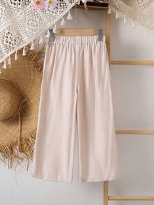 SHEIN Pantalones casuales de ajuste holgado con textura color albaricoque para niña - Multicolor - Ver 4