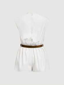 SHEIN MOD PLUS SIZE WOMEN HIGH NECK SOLID POCKET JUMPSUIT WITH BELT - White - View 2