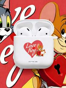 TOM & JERRY X SHEIN Ốp tai nghe hình mèo và chuột hoạt hình dễ thương Tom và Jerry, phù hợp với AirPods Pro2, vỏ bảo vệ bằng silicon màu trắng chống trầy xước. - trắng - Xem 2