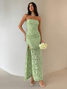 Aloruh Đầm xanh lá cây gợi cảm với đường cắt xẻ ở gấu váy, phong cách nghỉ mát biển dành cho nữ. - Màu xanh Ô liu - Xem 3