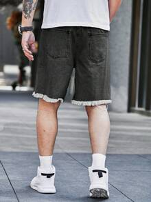 Manfinity Homme Plus Size Men's Casual Distressed Pocket Button Denim Shorts, Versatile For Daily Wear - Light Grey - View 2