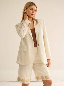 CielaLinda Bộ đồ nữ gồm quần short thêu và áo blazer, màu mơ. - Màu be - Xem 4