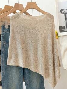 Chiquease Nuevo cubrecuerpo de punto suelto y ligero con mangas de murciélago, estilo casual de playa, yate y piscina, parte superior de punto color caqui claro para mujeres, suéteres de verano para mujeres, atuendos de vacaciones para mujeres, cubrecuerpo - Albaricoque - Ver 2