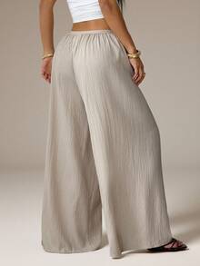SHEIN PETITE Summer Loose Textured Casual Pants - Apricot - View 2