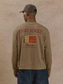 Musero Oversized Long Sleeve Branded Chest Print Graphic Patch Print Tshirt Spring&Summer - Brown - View 1