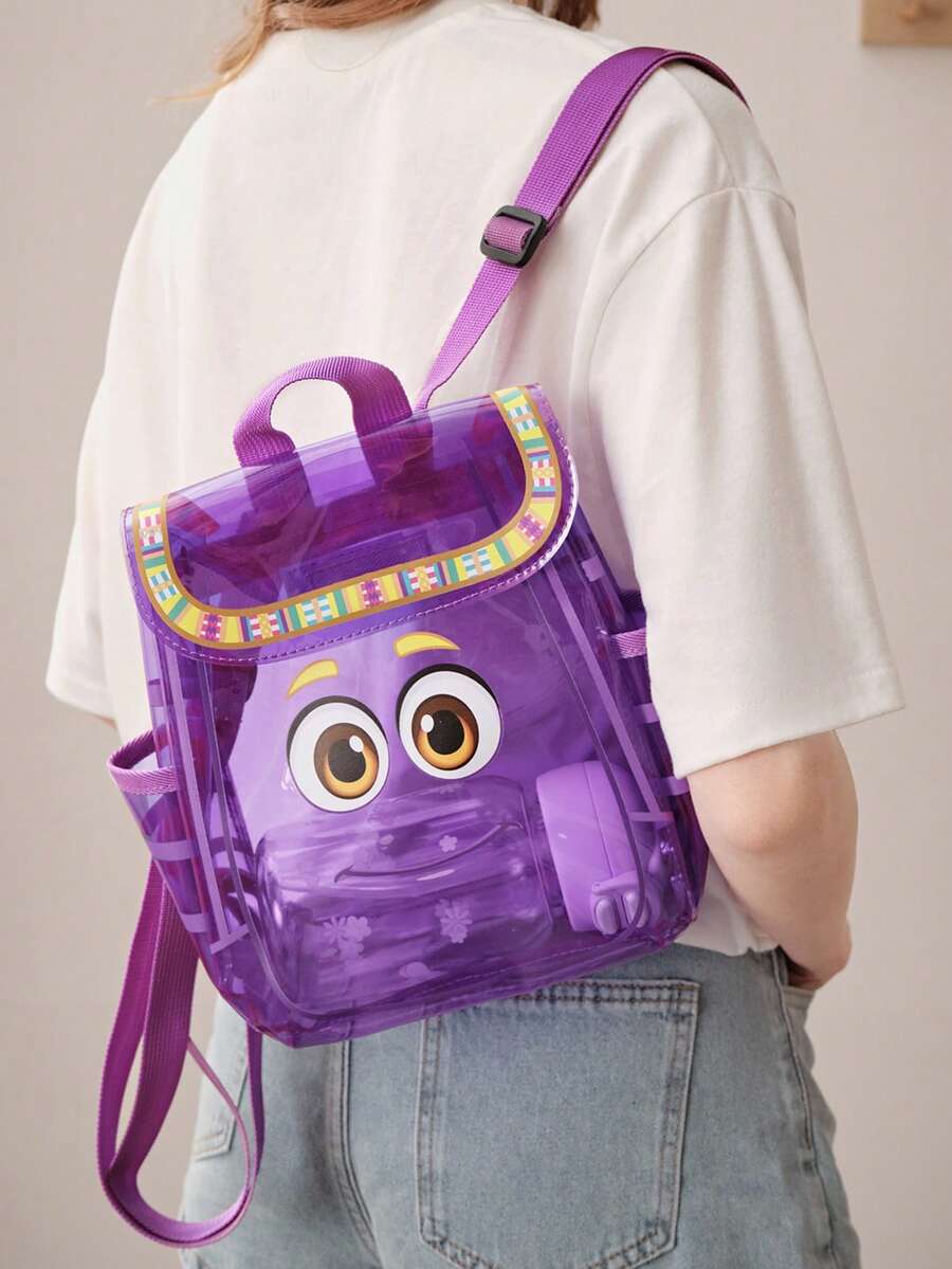 DORA | SHEIN 1 Tas Ransel Bentuk PVC Transparan Lucu, Musim Panas, Penutup Velcro, Cocok untuk Perjalanan dan Kegiatan Luar Ruangan, Cocok untuk Pelajar, Wanita dan Pria, Panjang Tali Bahu Dapat Diatur, Dora - Purple - View 1