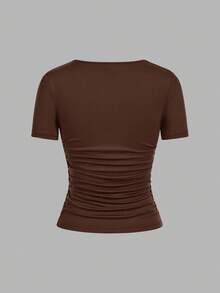 SHEIN EZwear 4pcs/Set Casual Minimalist Solid Color Comfortable Crew Neck Short Sleeve T-Shirts For Women, Suitable For Spring/Summer,Summer Top - Multicolor - View 3