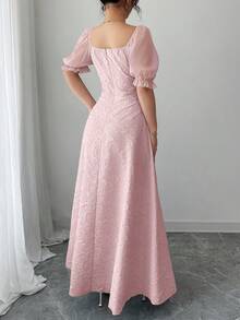 Modelyn Vestido largo para mujer con mangas de pétalos transparentes, cintura ceñida y dobladillo acampanado - Rosa - Ver 5
