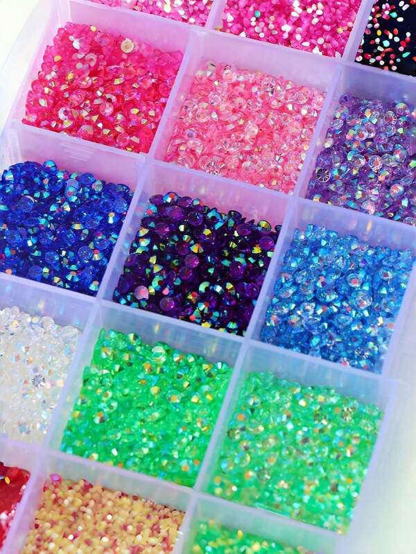 1 Box 15 Slots 3mm 4mm 5mm Mixed Color Round Diamond Jelly Resin AB Flatback DIY Phone Case Decorative Components For Craft Projects Phone Accessory Rhinestone Assortment Jewelry Making Supply